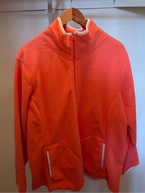 Old Navy Coral Zip-Up Fleece Jacket with White Trim
